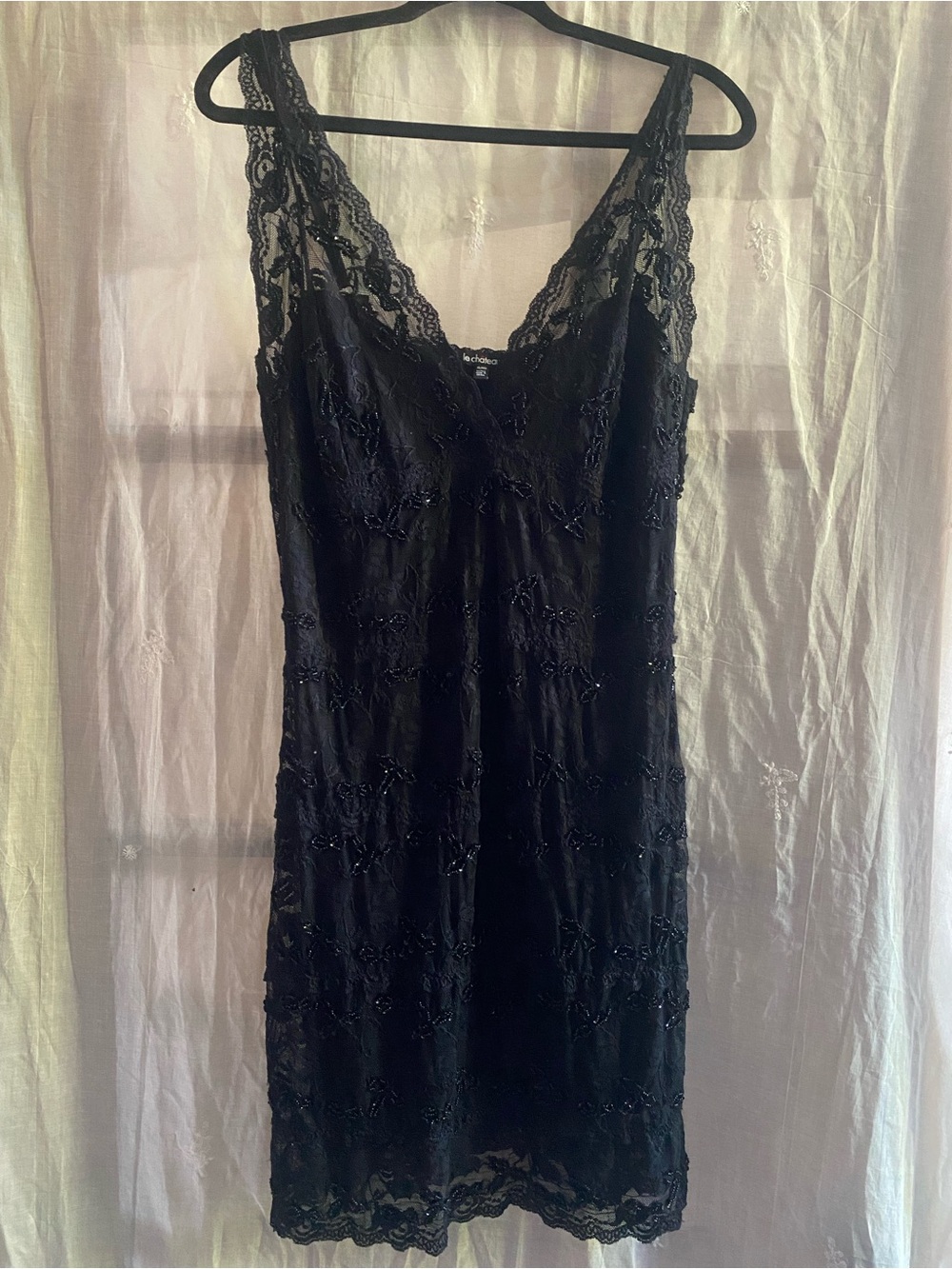 Le Château Black Beaded Floral Lace Dress XL Gothic Y2K Cocktail